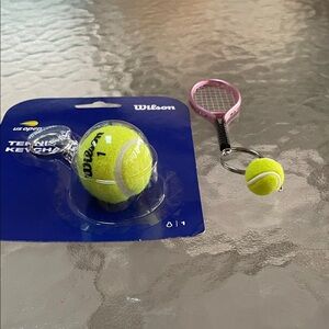 Wilson Yellow Tennis Ball and Pink Racket Keychain Set